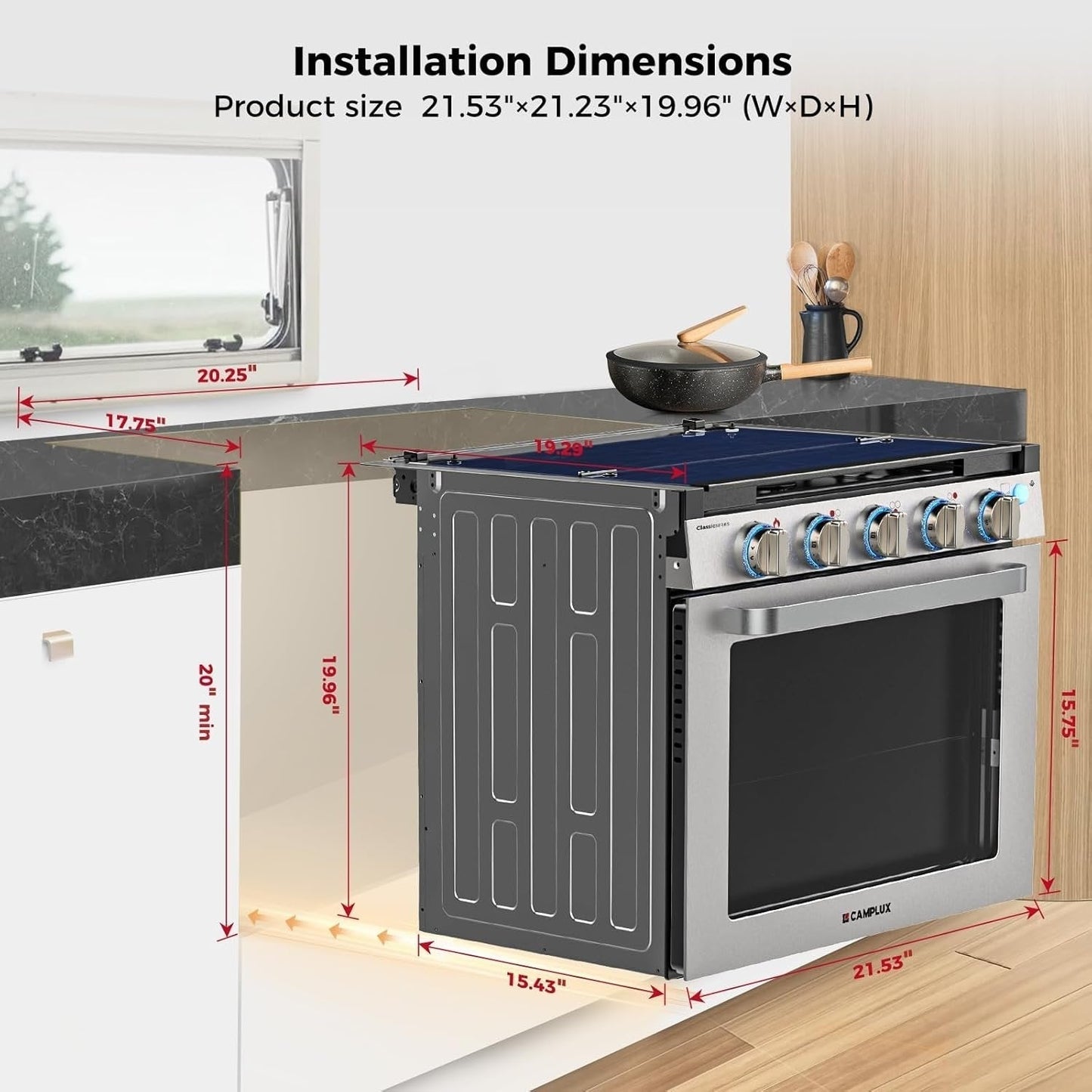 Camplux 21 Inches RV Stove Gas Range Oven 3 Burners Cooktop
