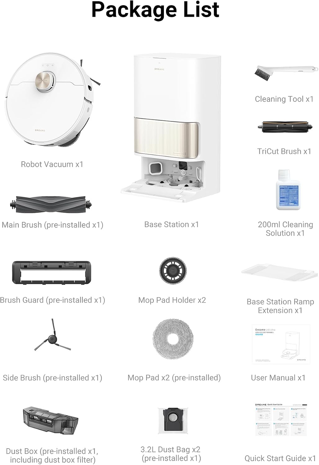 dreame L40 Ultra Robot Vacuum Cleaner with Mop, 11000 Pa, 65°C Hot Water Auto Mop Washing & Drying, Extendable and Liftable Side Brush, Automatic Emptying, App & Voice Control