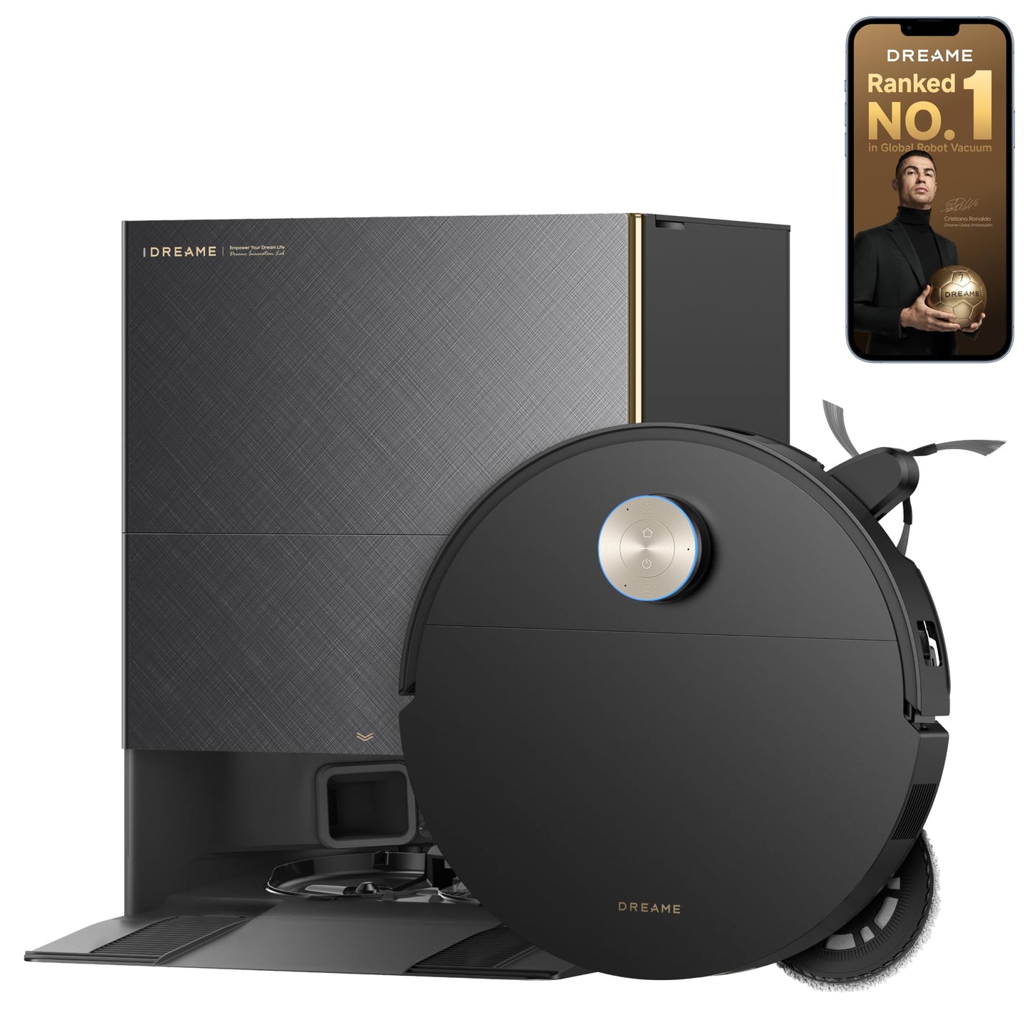 dreame X50 Ultra Complete Robot Vacuum with Mop, 20000Pa, Conquers Obstacles Up to 6CM, Liftable Brush&Mops, 80°C Hot Water Washing, Anti-Tangling, Removable Mop, Dual Flex-Arm, Dirt Detection