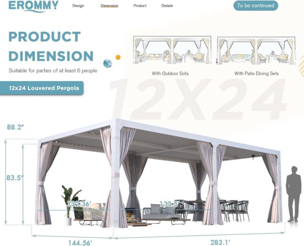 EROMMY 12’x24′ Outdoor Louvered Pergola Gazebo
