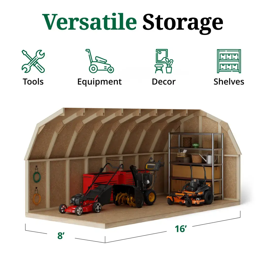Little Cottage Co. 8 x 16 Foot Value Gambrel Barn with 4 Foot Sidewalls – Precut Kit