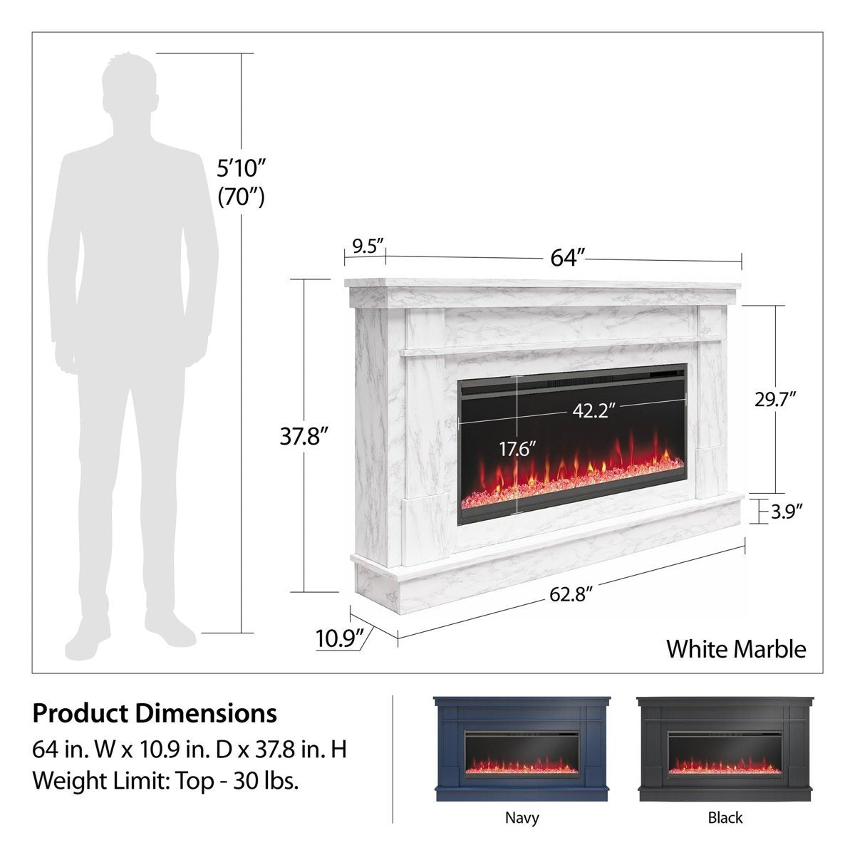 Novogratz Waverly Wide Mantel Electric Fireplace