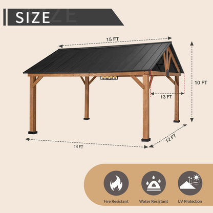 JOYSIDE 15 ft. x 13 ft. Solid Cedar Wood Outdoor Patio Hardtop Gazebo