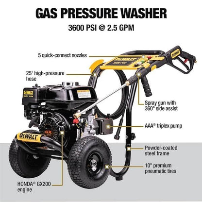 DeWalt 3600 psi 2.5 GPM Cold Water Gas Professional Pressure Washer with Honda GX200 Engine