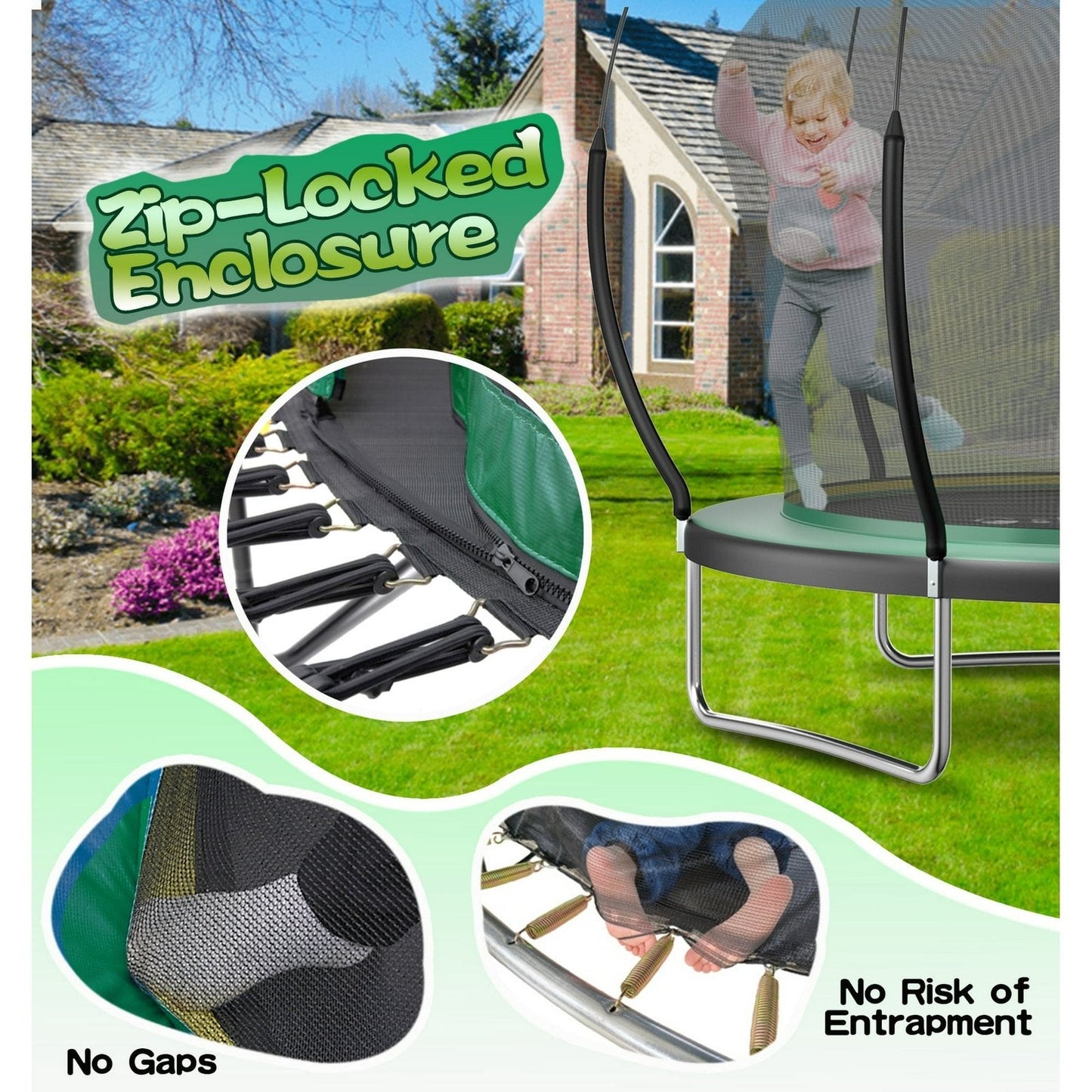 SkyBound 6ft outdoor Trampoline without springs, toddler springless trampoline with net for Kids and Adults, springless Trampoline with Enclosure for Backyard Indoor and Outdoor