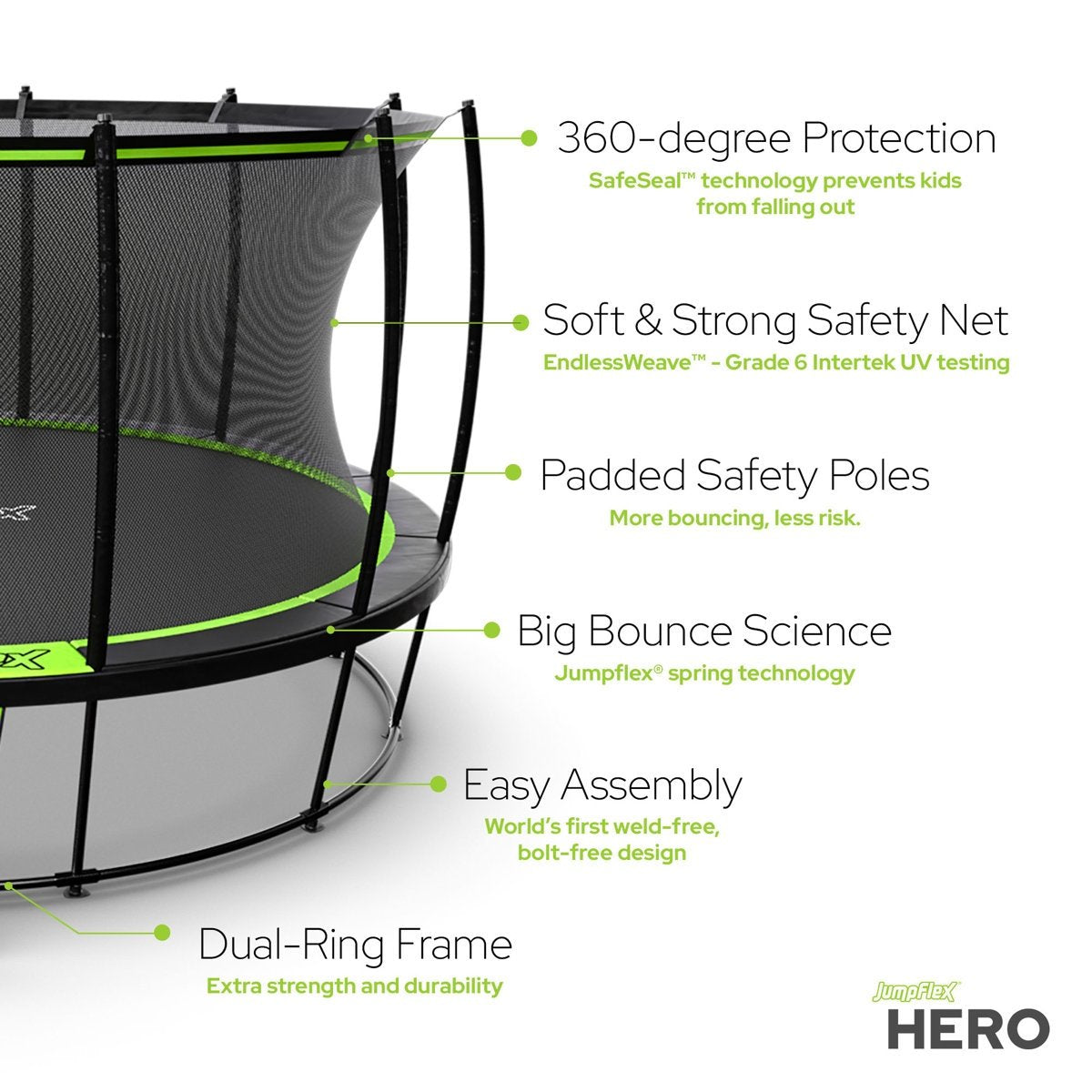 JumpFlex Hero Round Outdoor Backyard Trampoline