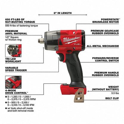 MILWAUKEE Cordless Tool Combination Kit: 7 Tools, 18 V DC Volt, Battery Included, M18 FUEL™, M18™