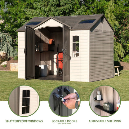 Lifetime Lockable Polyethylene Outdoor Storage Shed, 10′ x 8′, Tan & Brown (60005)