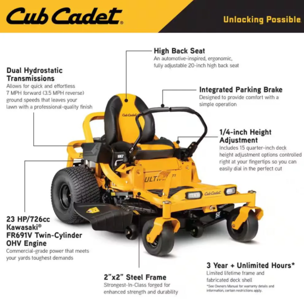 Cub Cadet Ultima ZT1 50″ Zero-Turn Riding Lawn Mower – Power, Precision & Comfort