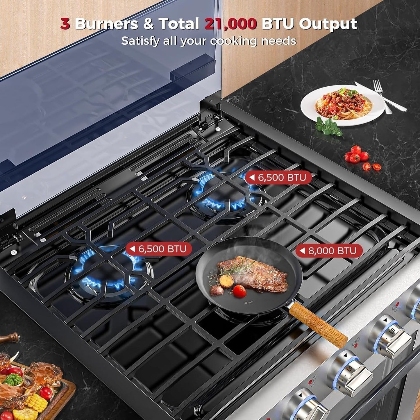 Camplux 21 Inches RV Stove Gas Range Oven 3 Burners Cooktop