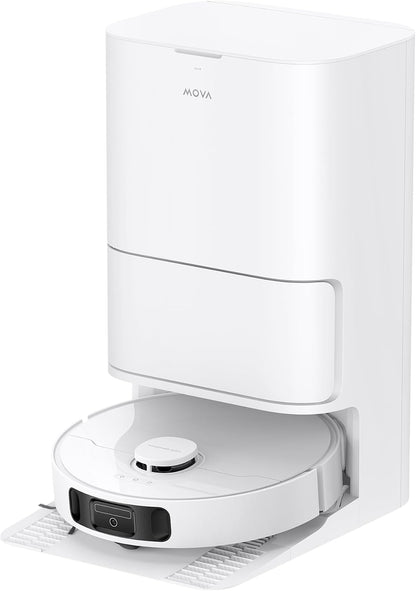 MOVA E30 Ultra Robot Vacuum Cleaner and Floor Washer, 7000Pa with Automatic Emptying, Anti-Tangle, Self-cleaning Cloth, 10.5 mm Lifting and Ultrasonic Carpet Detection, White