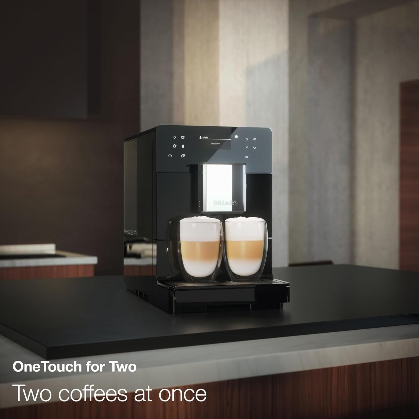 Miele CM 5310 Silence – Automatic coffee machine with OneTouch for Two, Aromatic System, coffee maker, cleaning programs and more, in obsidian black