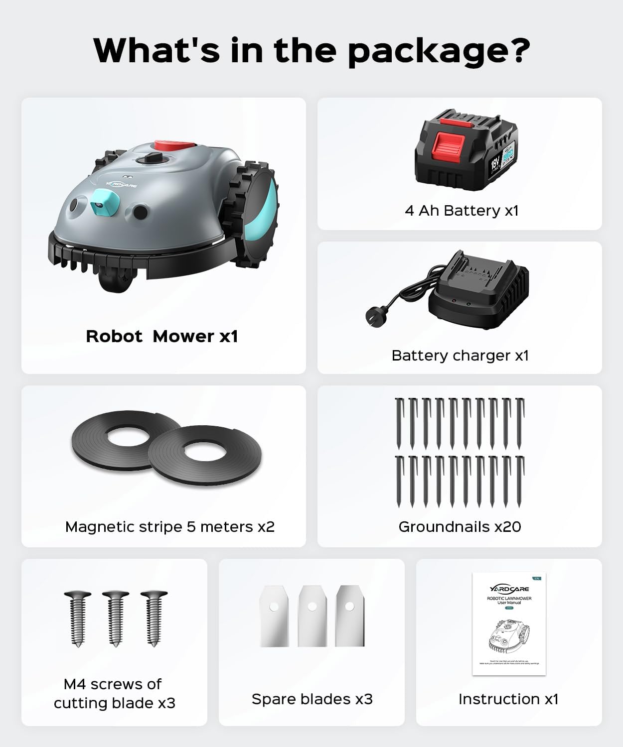 YARDCARE V100 Robot Lawnmower without Boundary,Vision Navigation,150 Obstacle Detection,20-60 mm Cutting Height,Robotic Lawnmower with Magnetic Wires,Low Noise,Replacement Blades,Spot Mow, Max.150m²