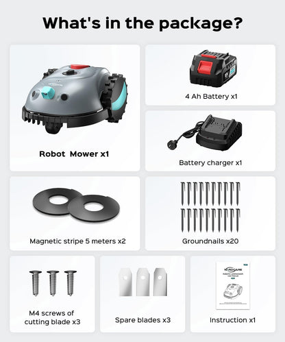 YARDCARE V100 Robot Lawnmower without Boundary,Vision Navigation,150 Obstacle Detection,20-60 mm Cutting Height,Robotic Lawnmower with Magnetic Wires,Low Noise,Replacement Blades,Spot Mow, Max.150m²