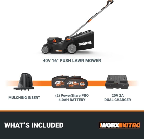 WORX Nitro 40V 16″ Cordless Lawn Mower w/Brushless Motor 2.0 & Intellicut