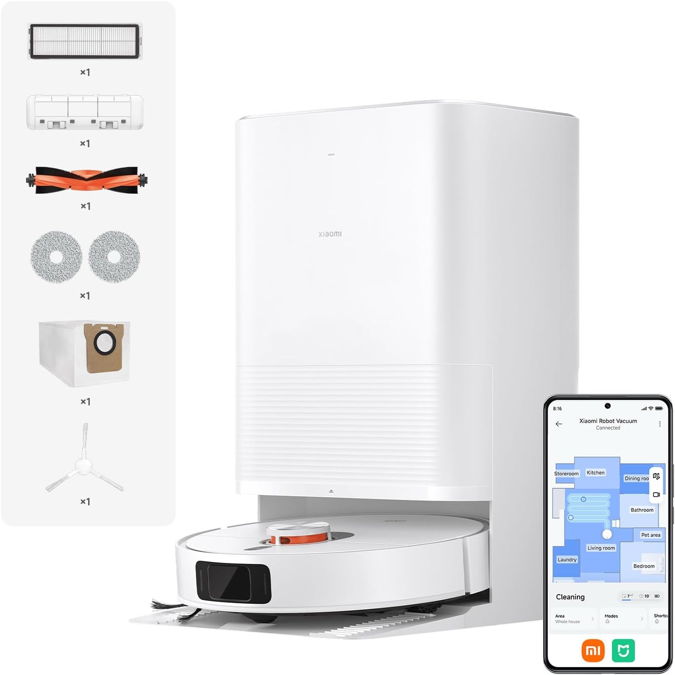 XIAOMI Robot Vacuum X20 Pro – Smart 2-in-1 Vacuum & Mop with Auto-Empty Dock, AI Obstacle Avoidance, 8000Pa Suction, LDS Laser Navigation, App & Voice Control, UK Version – White