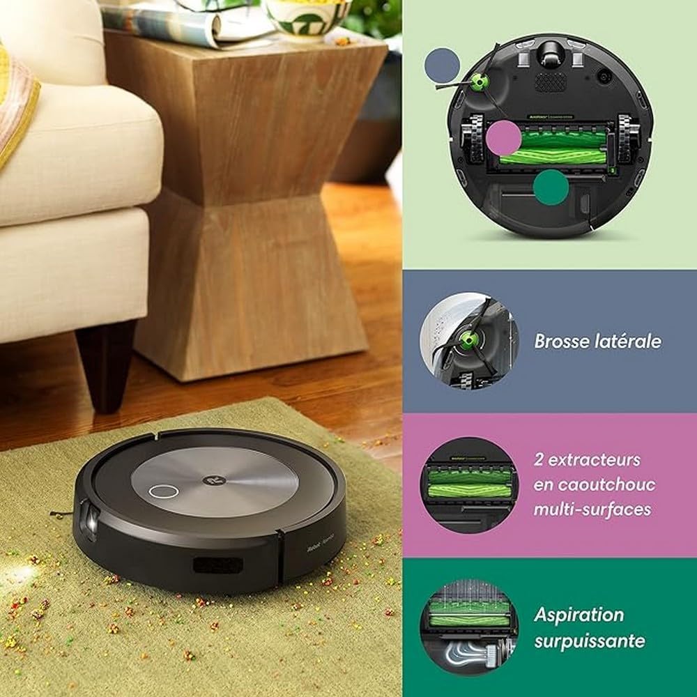 iRobot Roomba j7+ Wi-Fi Connect Robot Vacuum with Automatic Dirt Disposal - Dual Multi Surface Rubber Brushes, Ideal for Pets, Learns, Maps, and Adapts to your Home, Object Detection and Avoidance