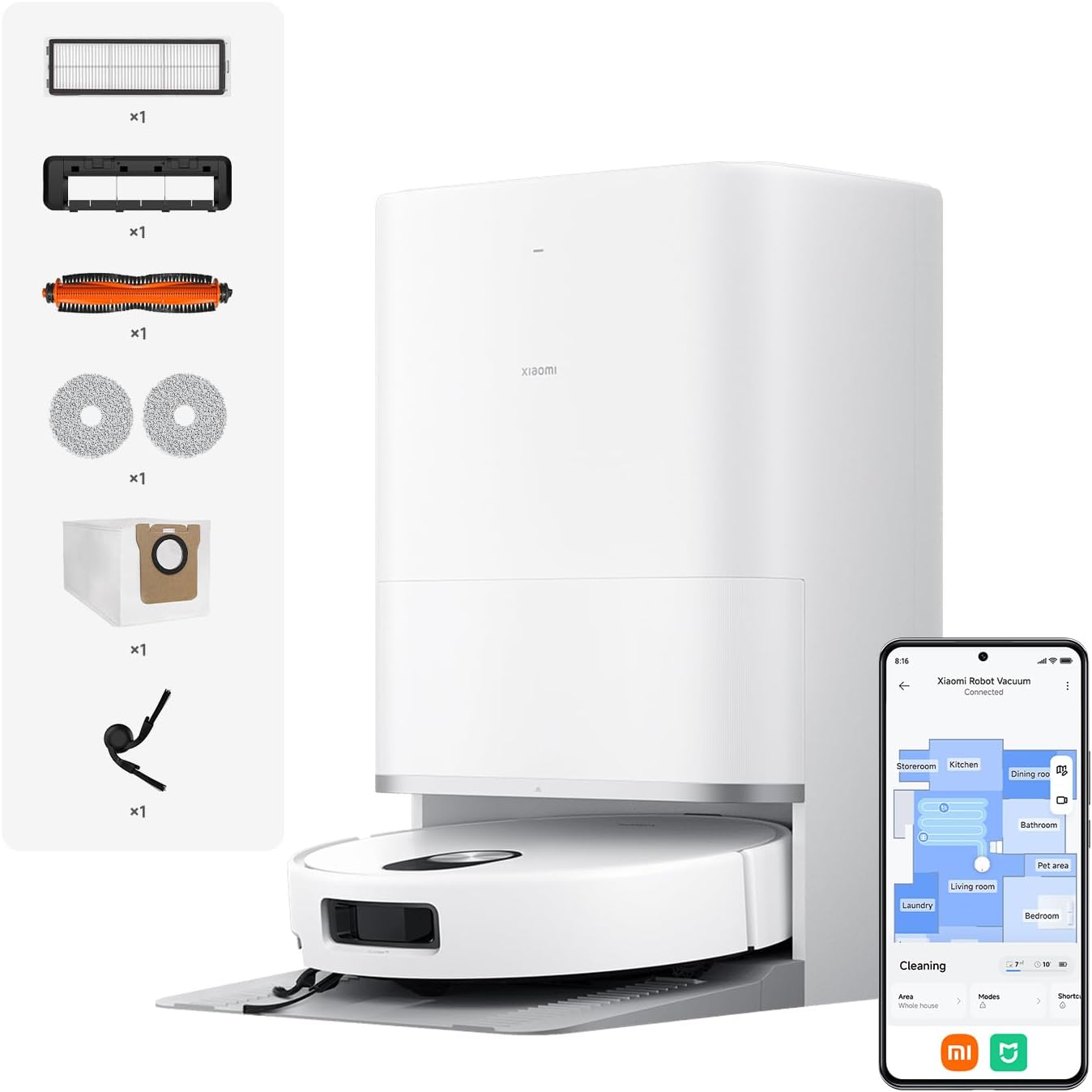 XIAOMI 5 Robot Vacumm Cleaner with Mop, 20000 Pa, Lifting dToF Navigation