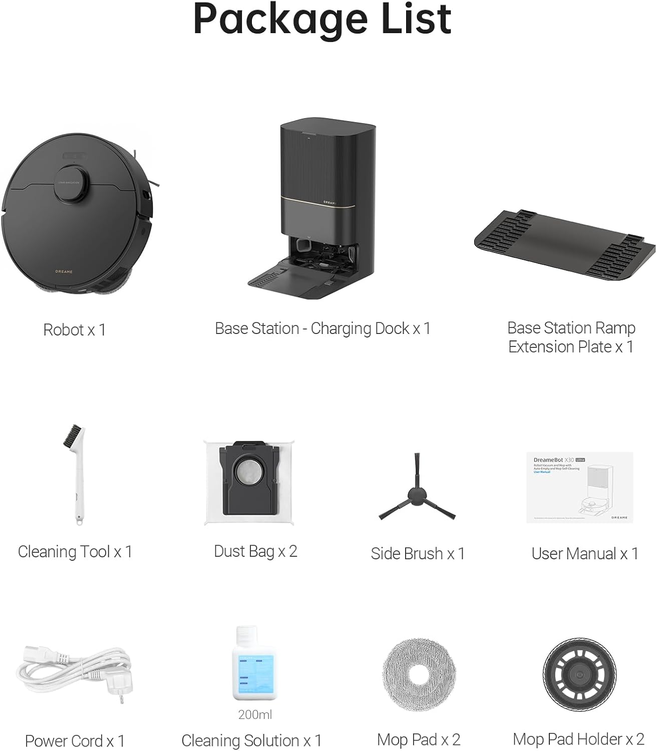 DREAME X30 Ultra Robot Vacuum Cleaner with Detachable and Lift-Up Mop, Auto Empty Robot and Mop Combo with Side Brush, 8300Pa Suction, Self-Cleaning Mop and