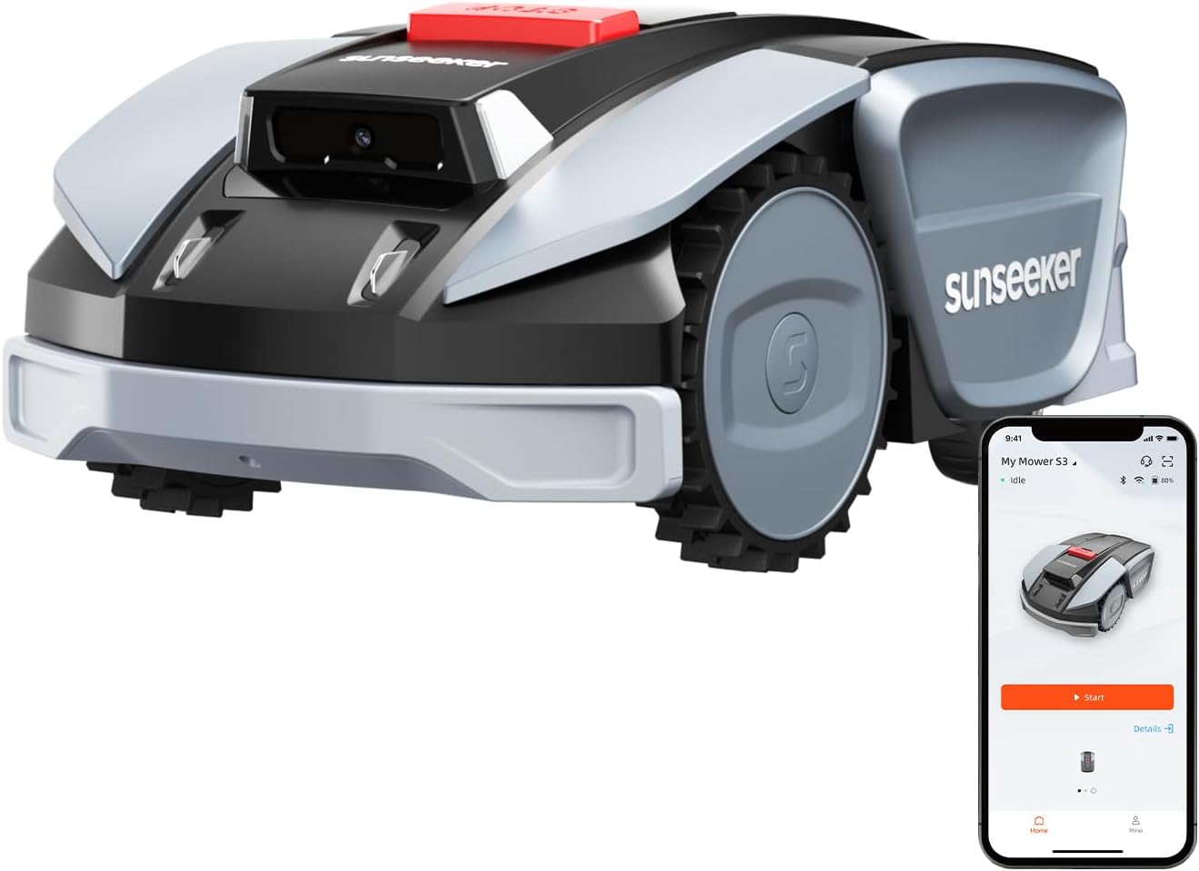 Sunseeker S3 Wireless Perimeter Robot Lawnmower, 800 m², RTK + Vision, AI-Assisted Mapping, Multi-Zone Management, Obstacle Avoidance, Slopes 30%, App Control