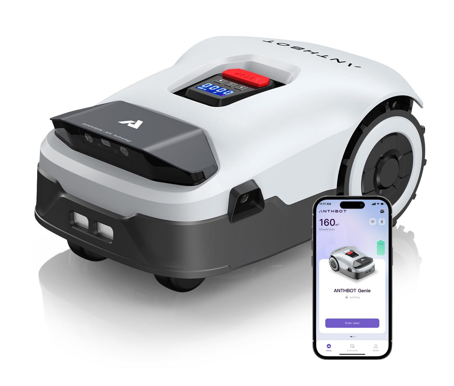 ANTHBOT Robot Lawnmower NO Wire - 3000m², Full Band RTK+4-Eye Vision Robotic Lawn Mower, Automatic Mapping, 30 Multi-zone Management, Accurate Obstacle Avoidance, APP Control