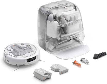 DJI ROMO P Robot Vacuum Cleaner and Mop With Transparent Design, 25,000 Pa Suction, Drone-Level Sensing, Dual Robotic Arms, 200-Day Maintenance-Free Operation, Customizable Mopping Solutions