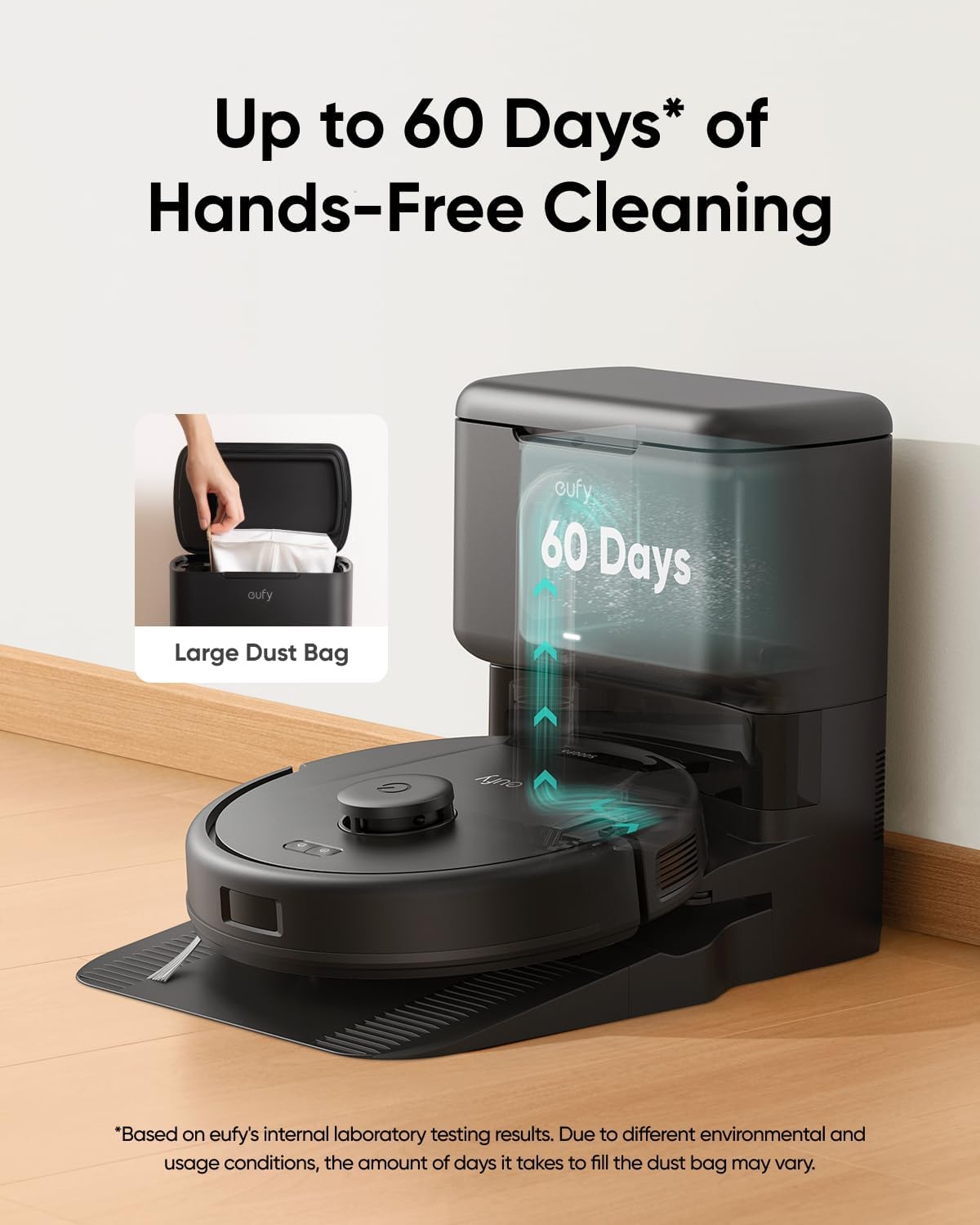 eufy L60 Robot Vacuum Cleaner with Self Empty Station, Hair Detangling Technology, Up to 60 Days of Hands Free Cleaning, Ultra Strong 5,000 Pa Suction to Remove Hair, Dust, iPath Laser Navigation