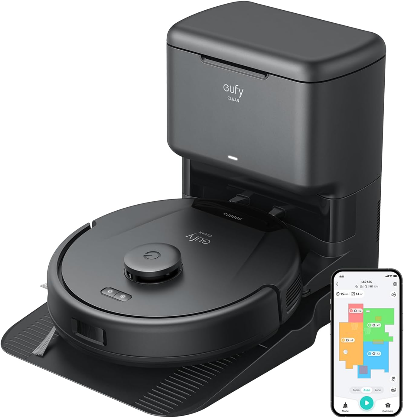 eufy L60 Robot Vacuum Cleaner with Self Empty Station, Hair Detangling Technology, Up to 60 Days of Hands Free Cleaning, Ultra Strong 5,000 Pa Suction to Remove Hair, Dust, iPath Laser Navigation