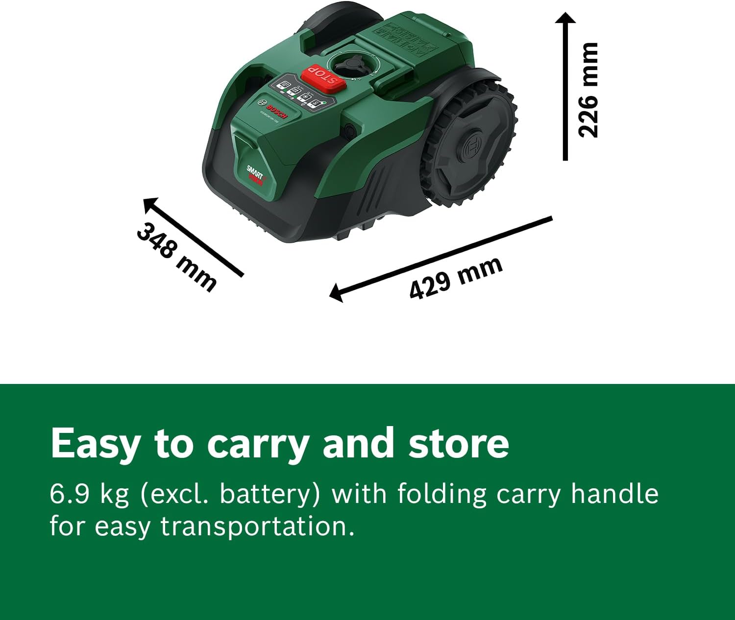 Bosch Cordless Robot Lawn Mower VISIMOW18V-100 (For Lawns up to 100 m², Cutting Width: 16 cm, Height of Cut: 20-60 mm, incl Battery and Charger)