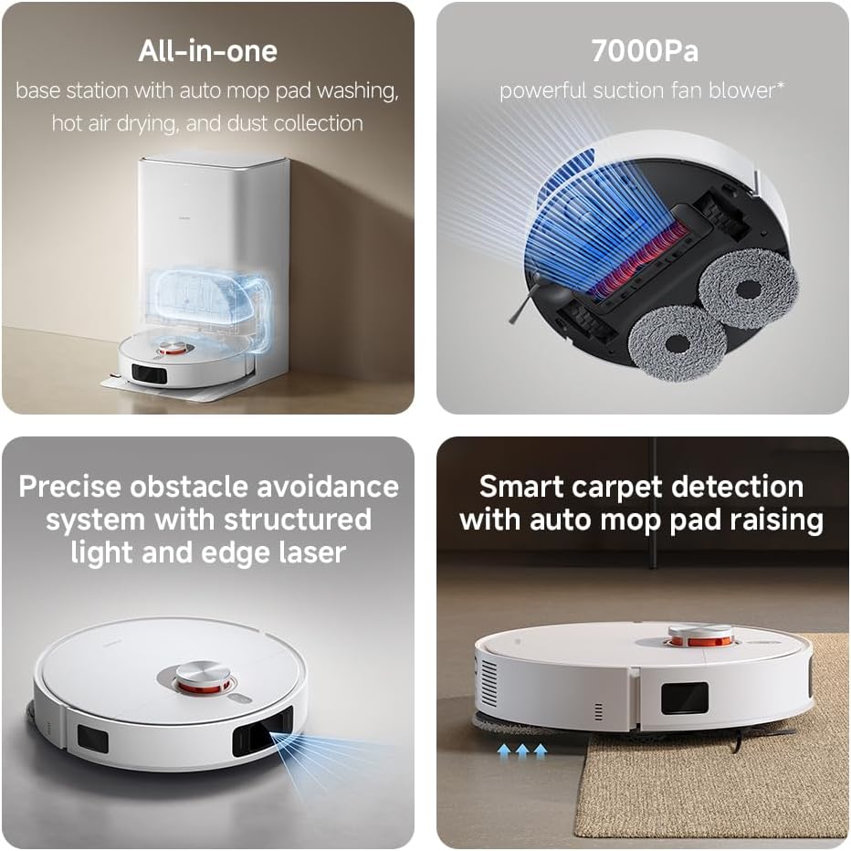 XIAOMI Robot Vacuum X20 Pro – Smart 2-in-1 Vacuum & Mop with Auto-Empty Dock, AI Obstacle Avoidance, 8000Pa Suction, LDS Laser Navigation, App & Voice Control, UK Version – White