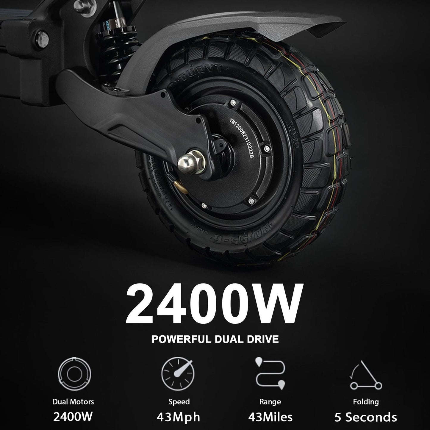 M YUME SCOOTER Hawk Dual Motor Electric Scooters for Adults 2400W 43MPH 43Miles Long Rang E-Scooter