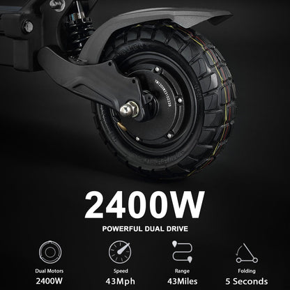 M YUME SCOOTER Hawk Dual Motor Electric Scooters for Adults 2400W 43MPH 43Miles Long Rang E-Scooter