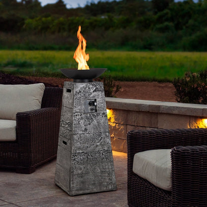 Costway 48 Inch Propane Fire Bowl Column with Lava Rocks and PVC Cover