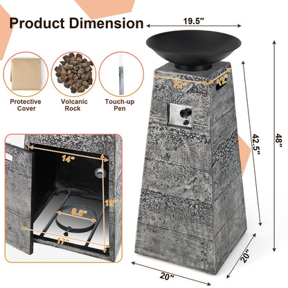 Costway 48 Inch Propane Fire Bowl Column with Lava Rocks and PVC Cover
