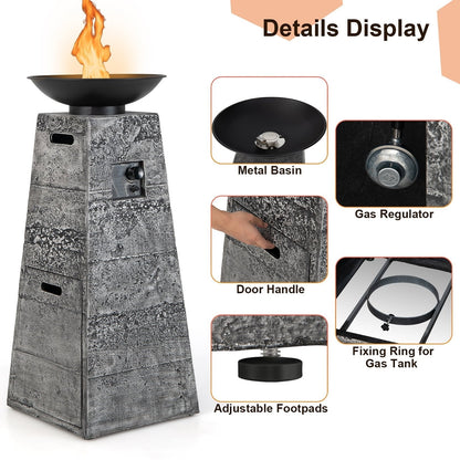Costway 48 Inch Propane Fire Bowl Column with Lava Rocks and PVC Cover