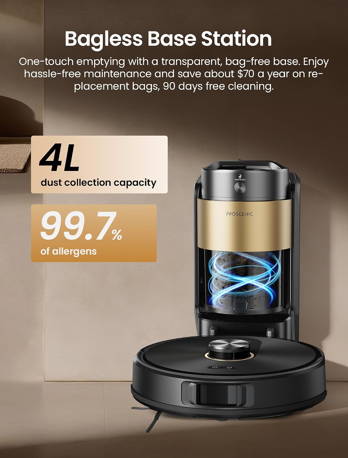Proscenic Q20 Plus Robot Vacuum Cleaner with Mop, Multi-Cyclone Bagless Self Emptying Docking Station, 10000pa/180min Runtime, Lidar Navigation, Robotic Vacuum for Pet Hair, Carpet and Hard Floor