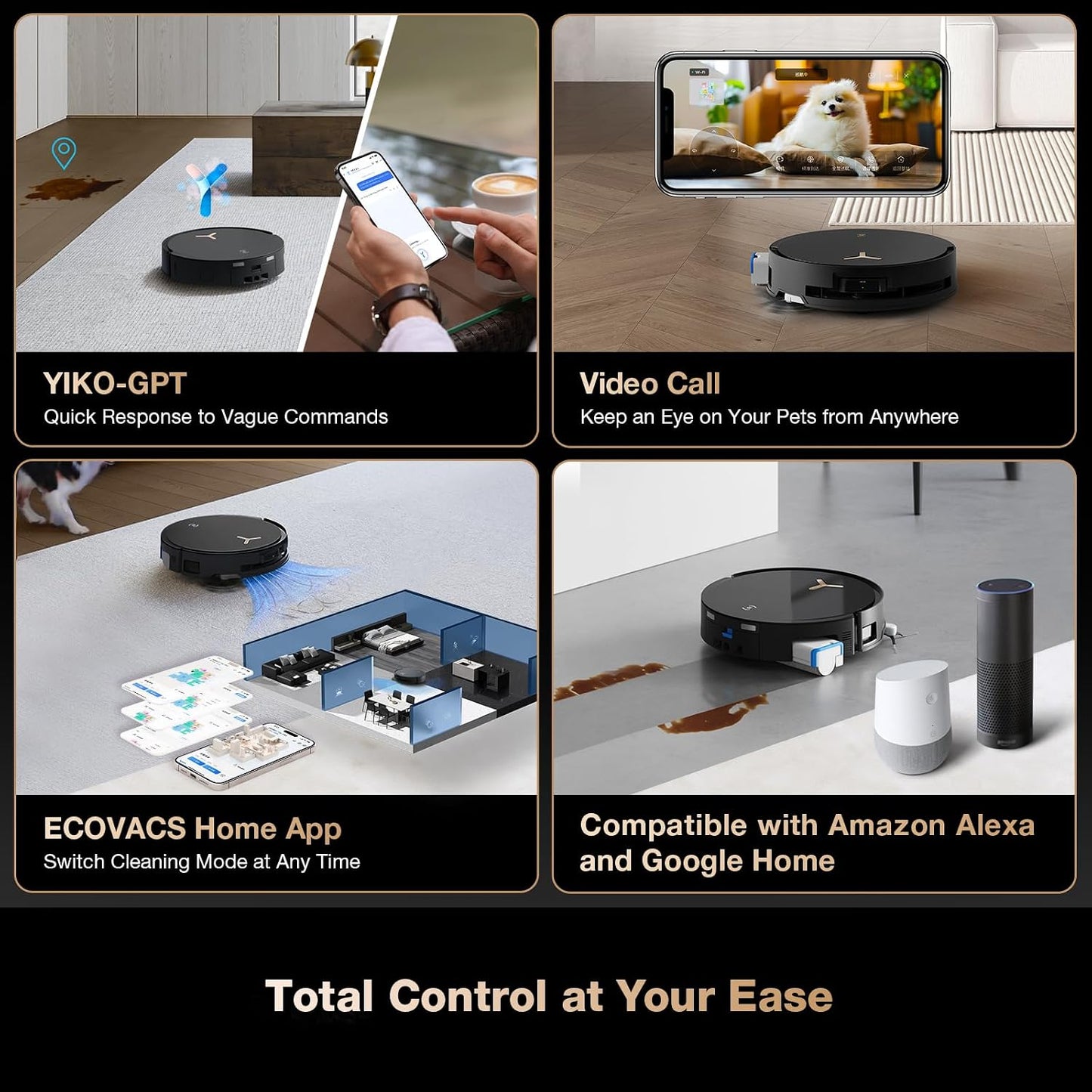 ECOVACS DEEBOT X8 PRO OMNI Robot Vacuum and Mop, 18000Pa, OZMO ROLLER Instant Self-Washing Mopping, 40-75℃ Hot Water Mop Washing, Auto Cleaning Solution Adding, Hot Air-Drying, Self-Emptying, Black