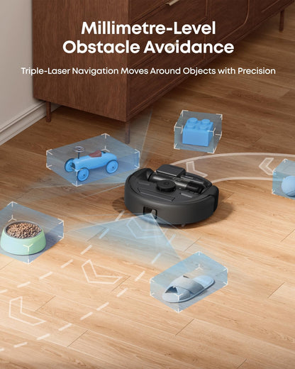 eufy Robot Vacuum 3-in-1 E20, Self Emptying Up to 75 days, Max 30,000 Pa Powerful Suction, Stick and Handheld Vacuum Cleaner Combo, Smart Obstacle Avoidance, Pro-Detangle, Perfect for Carpet, Stairs