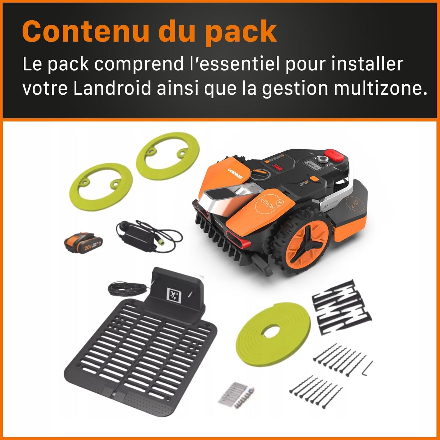WORX Landroid Vision M600 Robotic Lawnmower WR206E.1 for Gardens up to 600 m² - Intelligent Robotic Lawnmower without Boundary Cable - WiFi & Bluetooth - Active Obstacle Avoidance with AI Technology -