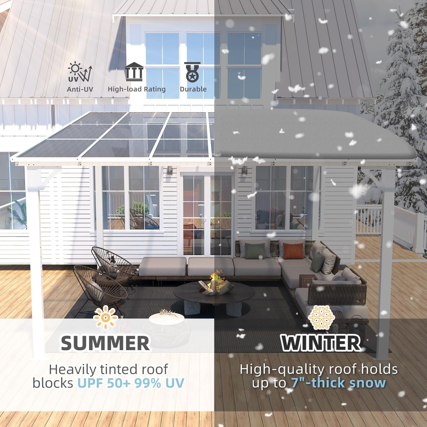Aecojoy 12 ft x 12 ft White Aluminum Pergola with Canopy