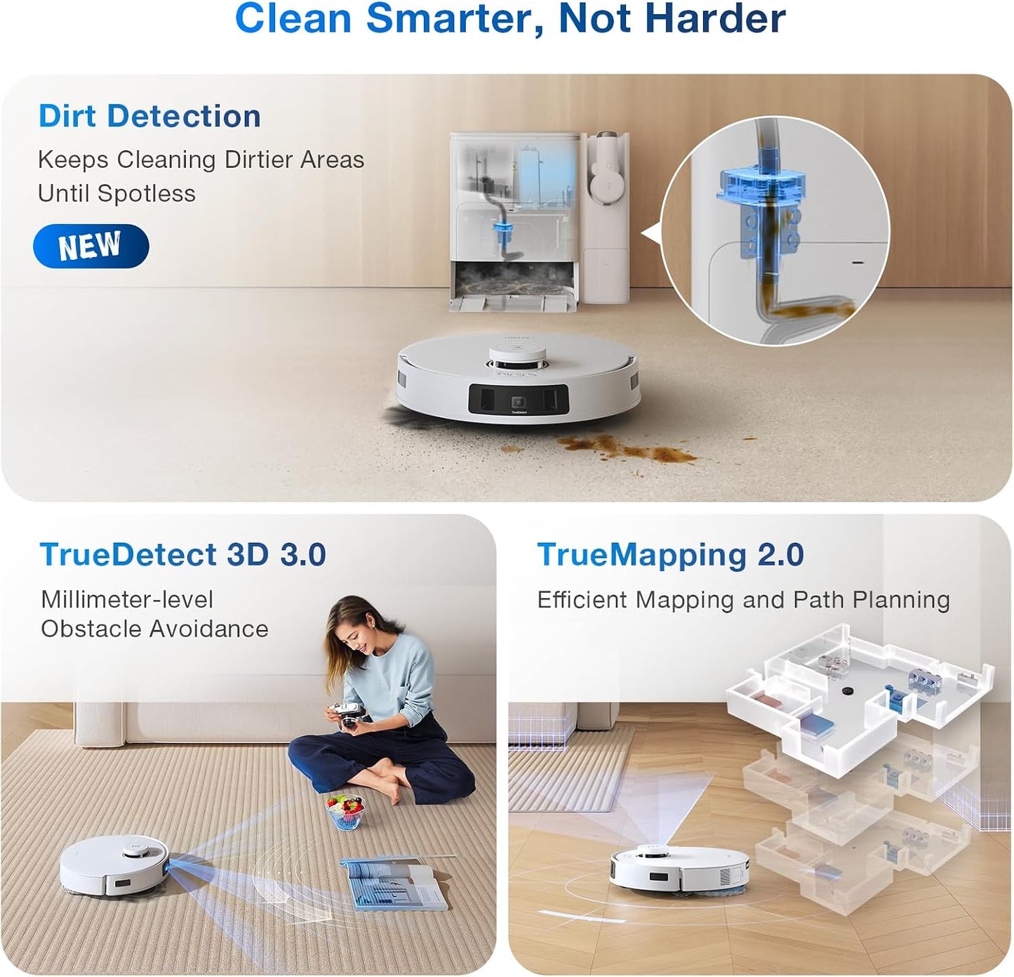 ECOVACS DEEBOT T30S COMBO Robot Vacuum Cleaner 11000Pa with Handheld Vacuum, Dual Auto Empty/15mm Auto Mop Lifting/Hot Water Mop Washing/Hot Air Mop Drying, AI-Obstacle Avoidance
