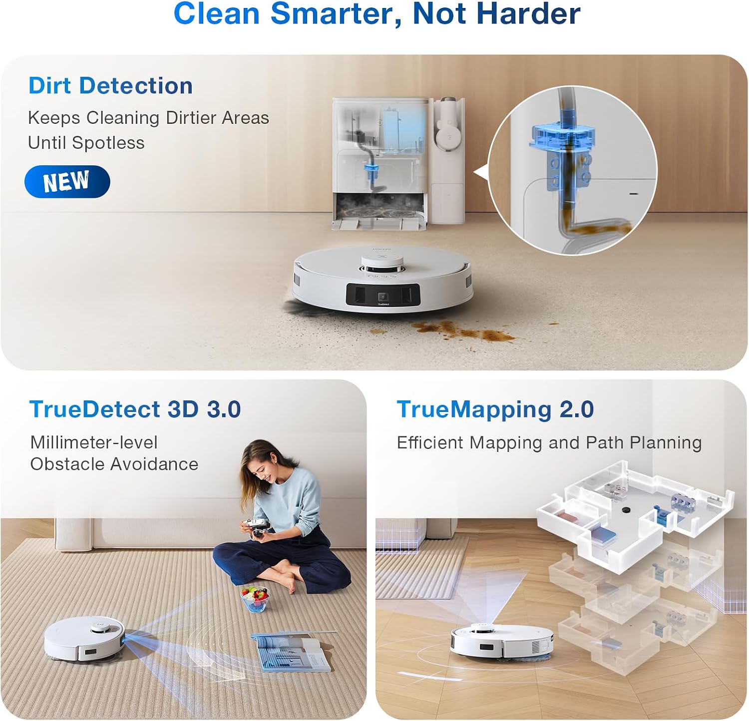 ECOVACS DEEBOT T30S COMBO Robot Vacuum Cleaner 11000Pa with Handheld Vacuum, Dual Auto Empty/15mm Auto Mop Lifting/Hot Water Mop Washing/Hot Air Mop Drying, AI-Obstacle Avoidance