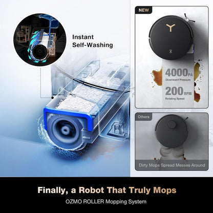 ECOVACS DEEBOT X8 PRO OMNI Robot Vacuum and Mop, 18000Pa, OZMO ROLLER Instant Self-Washing Mopping, 40-75℃ Hot Water Mop Washing, Auto Cleaning Solution Adding, Hot Air-Drying, Self-Emptying, Black