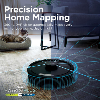 Shark Matrix Plus 2-in-1 Self-Empty Robot Vacuum Cleaner & Mop with LiDAR Home Mapping & Edge Cleaning, for Carpet, Hard Floors & Pet Hair, Anti-Allergen, Self-Charging, WiFi/App, Black