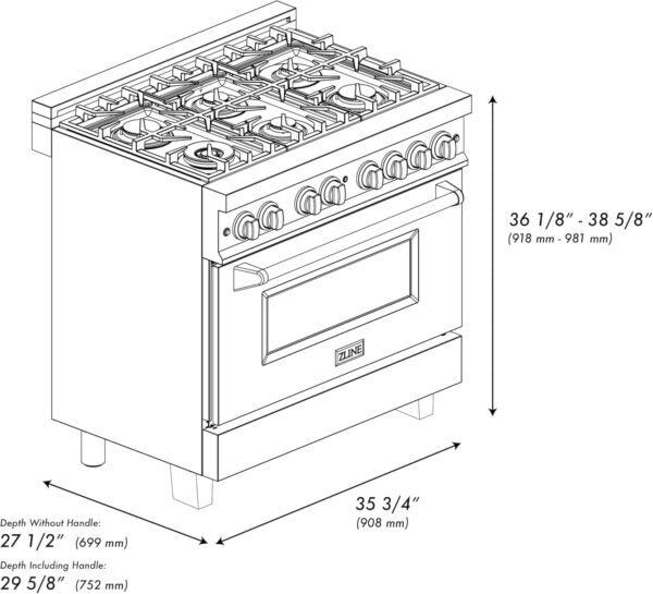 ZLINE Autograph Edition 36″ 4.6 Cu. Ft. Dual Fuel Range