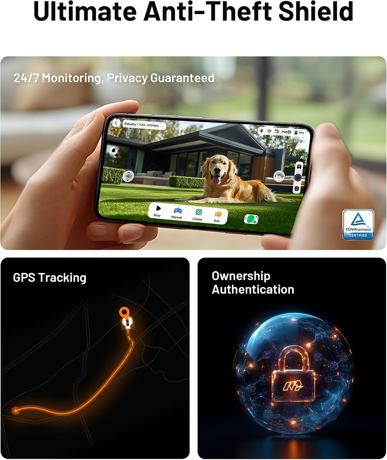 MAMMOTION YUKA 2000 Robot Lawn Mower, Perimeter Wire Free, Recommended 2000 m², Max.2400 m², Equipped with ​UltraSense AI Vision, Handles ​45% Slopes, Cutting Heights 20-90mm, Automatic Mapping