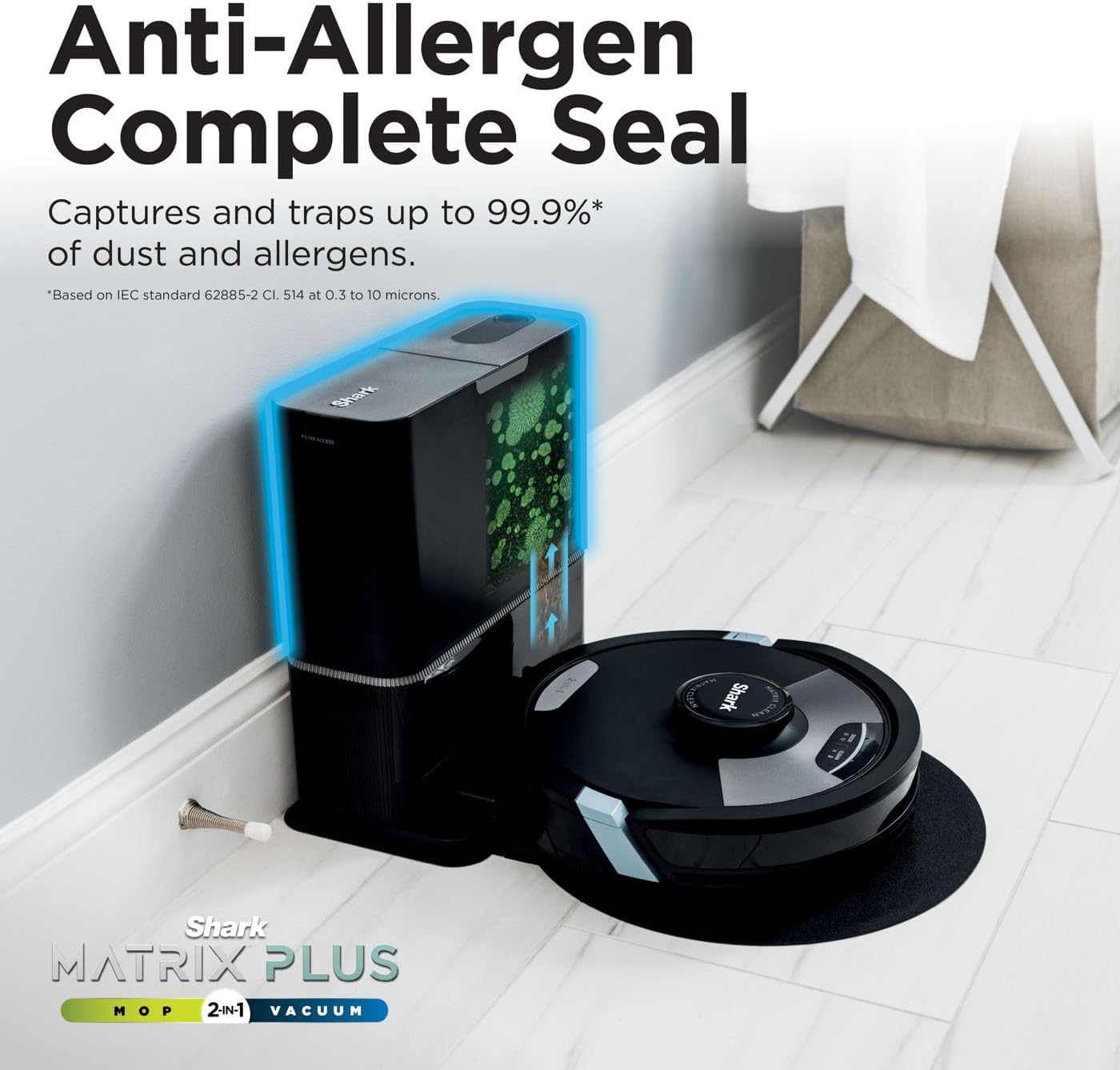 Shark Matrix Plus 2-in-1 Self-Empty Robot Vacuum Cleaner & Mop with LiDAR Home Mapping & Edge Cleaning, for Carpet, Hard Floors & Pet Hair, Anti-Allergen, Self-Charging, WiFi/App, Black
