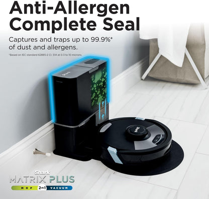 Shark Matrix Plus 2-in-1 Self-Empty Robot Vacuum Cleaner & Mop with LiDAR Home Mapping & Edge Cleaning, for Carpet, Hard Floors & Pet Hair, Anti-Allergen, Self-Charging, WiFi/App, Black