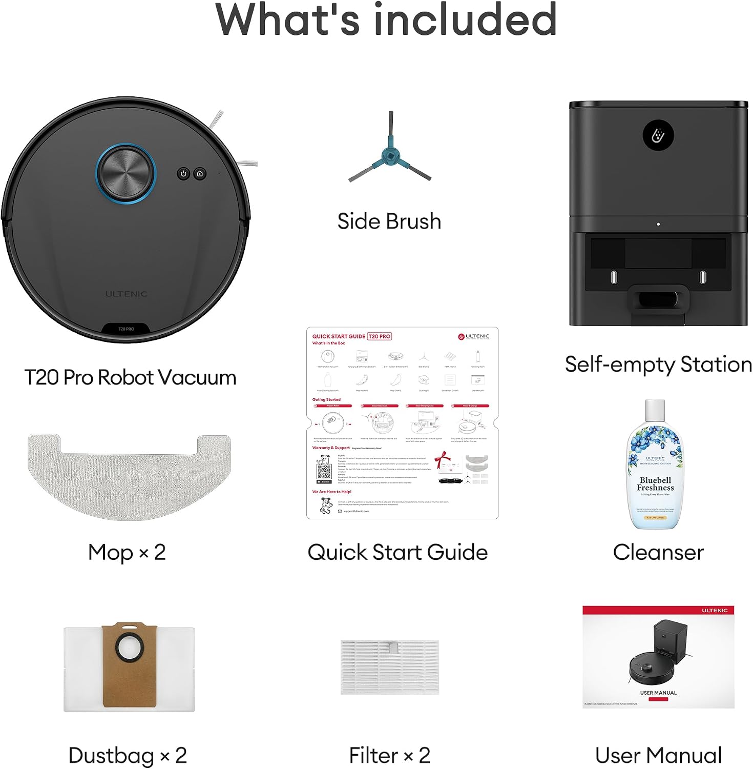 Ultenic T20 Pro Robot Vacuum Cleaner with Mop 8000Pa, 180 Mins Runtime