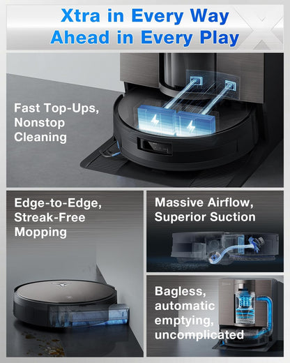ECOVACS DEEBOT X11 OmniCyclone Robot Vacuum Cleaner with Mop, PowerBoost Charging, OZMO Roller 2.0 Instant Self-Washing Mop, 19,500Pa Suction, Bagless OmniCyclone Station, AIVI 3D Smart Navigation